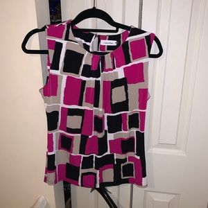 Calvin Klein Pink Tan White Black Blouse Medium